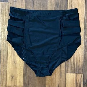 High Waisted Swim Bottoms with Mesh Paneling